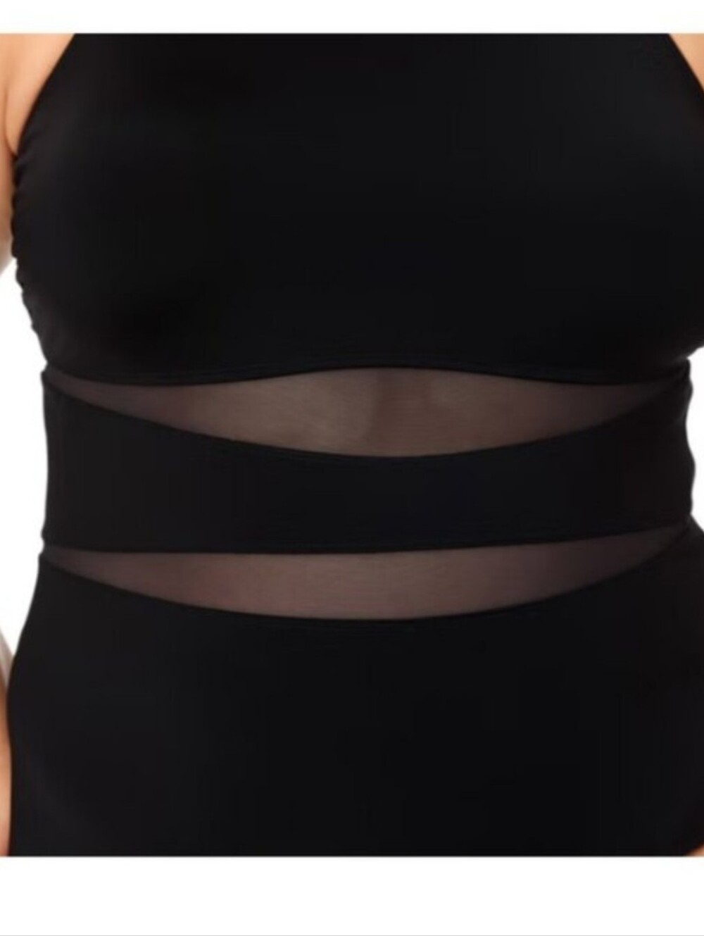Lands' End Black High Neck One-Piece Swimsuit with Sheer Waist Panels Size Xl - Picture 4 of 5